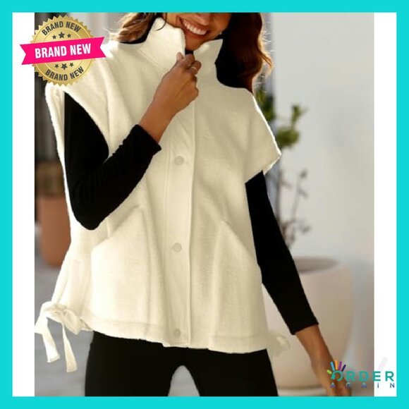 Oversized Sherpa Vest Women Sleeveless Fleece Fuzzy Jacket Zip Up Gilet - Picture 6 of 8
